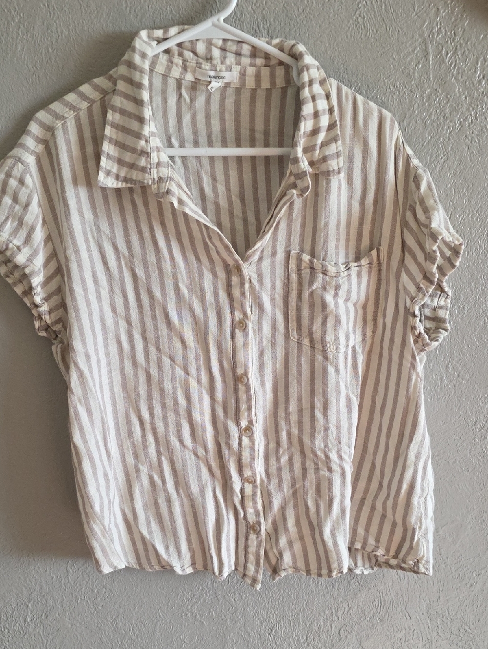 Maurices Beige and White Striped Button-Up Shirt